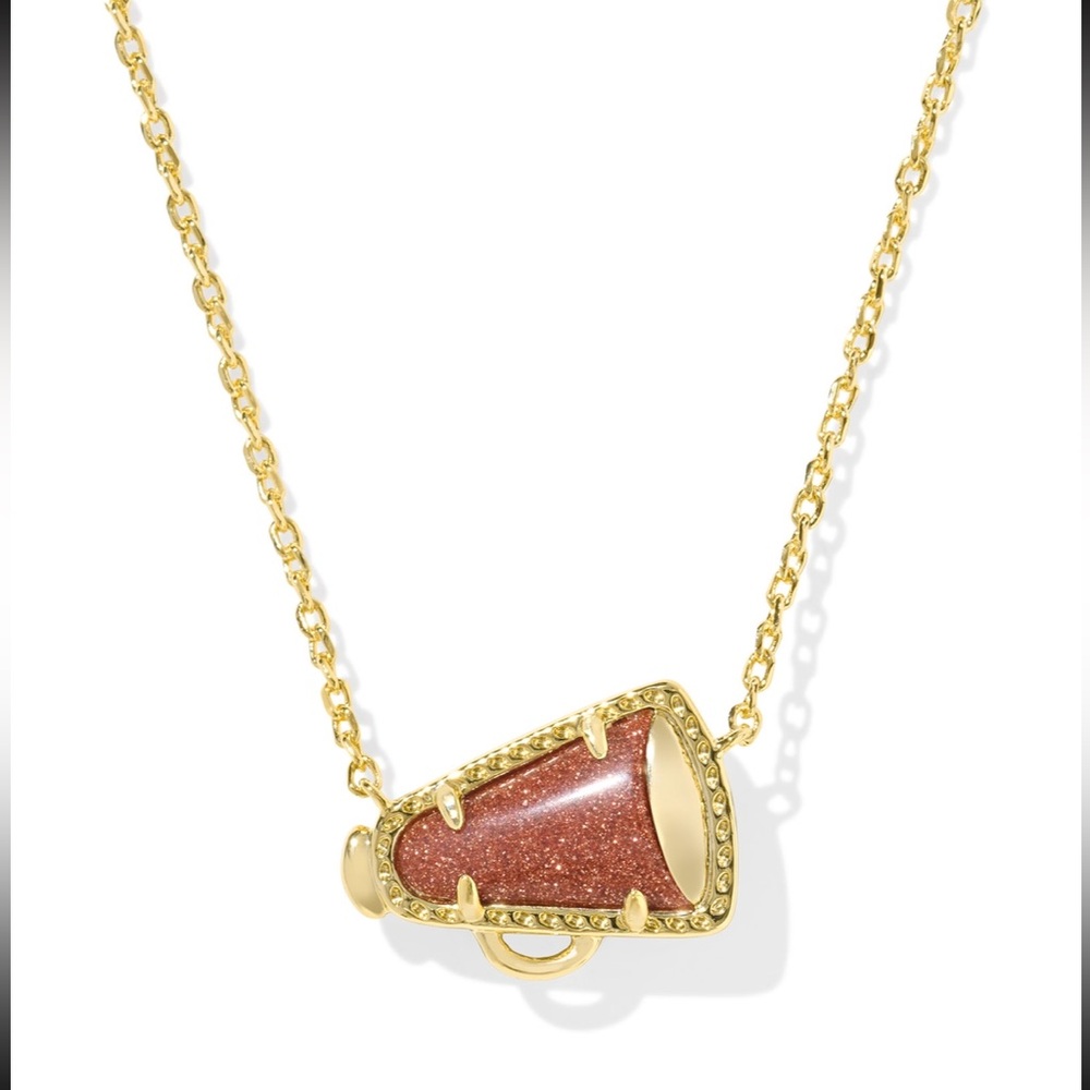 Kendra Scott Short Pendant Gold Cheerleading Megaphone Necklace Orange Goldstone